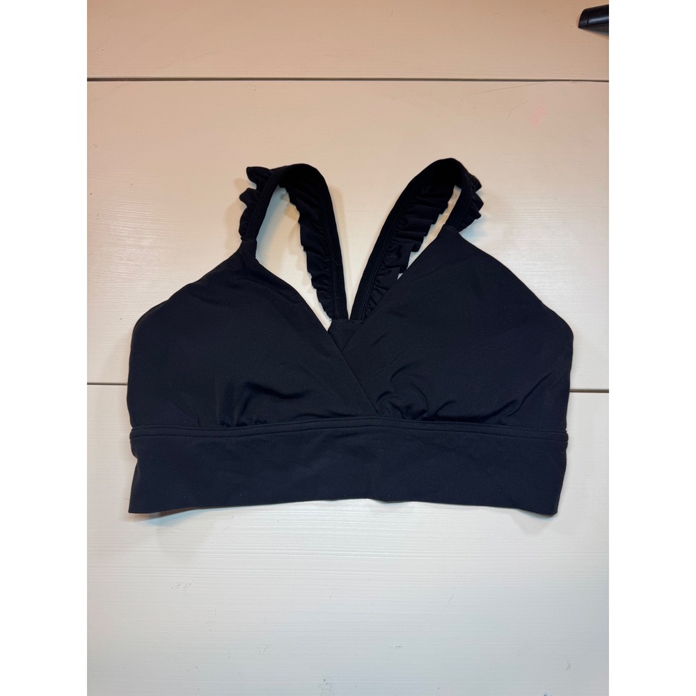 OFFLINE by Aerie Black Ruffle Strap Surplice V-Neck Sports Bra Large